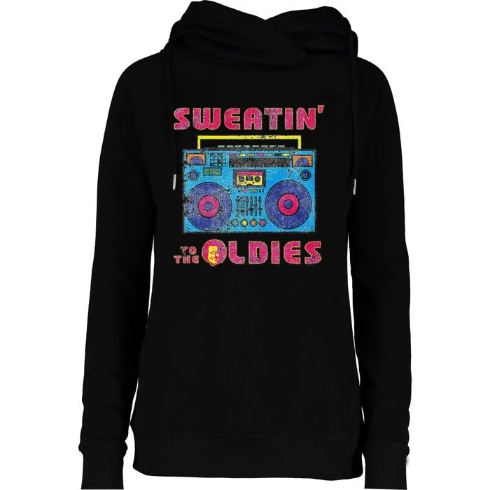 Sweatin To The Oldies Retro Boombox Womens Funnel Neck Pullover Hood