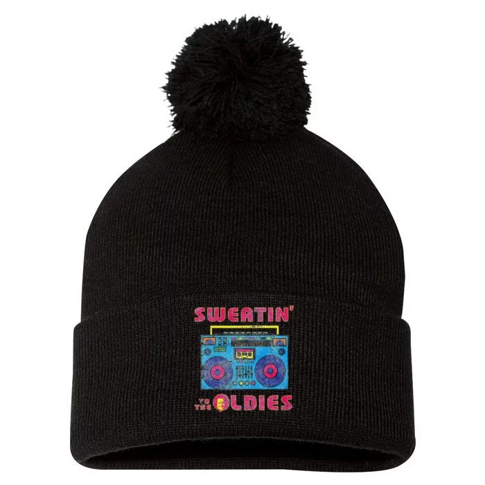 Sweatin To The Oldies Retro Boombox Pom Pom 12in Knit Beanie