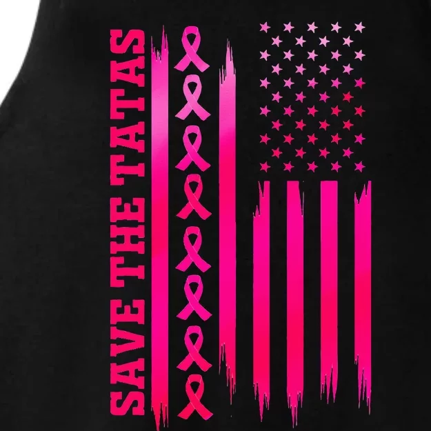 Save The Tatas American Flag Fighting Breast Cancer Ladies Tri-Blend Wicking Tank