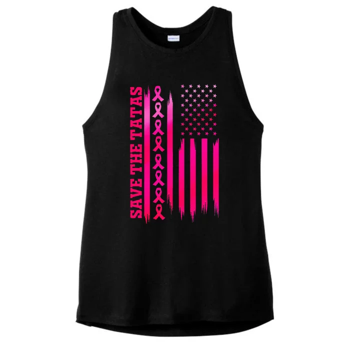 Save The Tatas American Flag Fighting Breast Cancer Ladies Tri-Blend Wicking Tank