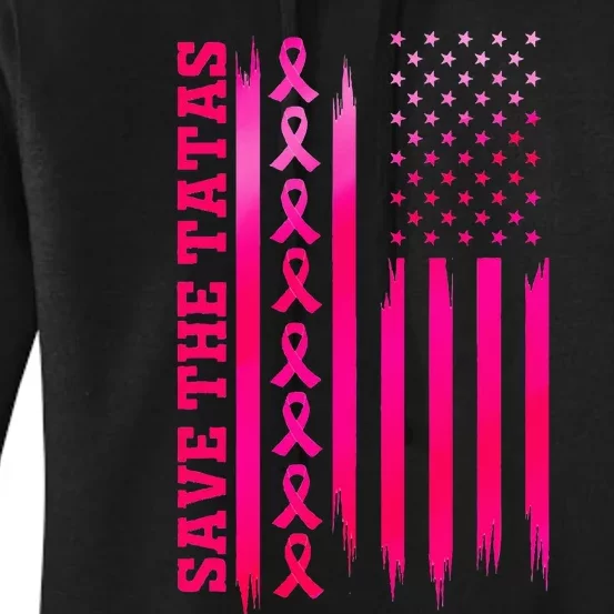 Save The Tatas American Flag Fighting Breast Cancer Women's Pullover Hoodie