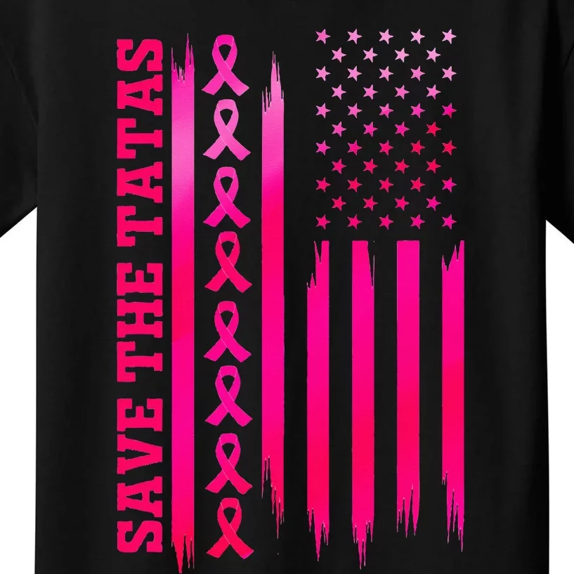 Save The Tatas American Flag Fighting Breast Cancer Kids T-Shirt