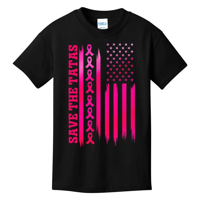 Save The Tatas American Flag Fighting Breast Cancer Kids T-Shirt