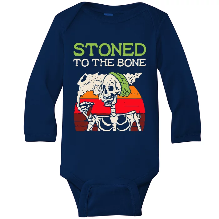 Stoned To The Bone Funny Skeleton 420 Days Weed Cannabis Vintage Baby Long Sleeve Bodysuit