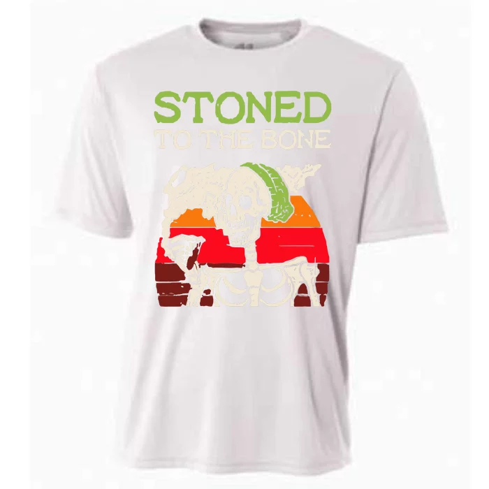 Stoned To The Bone Funny Skeleton 420 Days Weed Cannabis Vintage Cooling Performance Crew T-Shirt