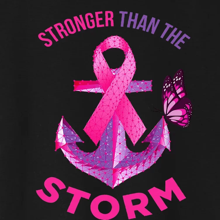 Stronger Than The Storm Fight Breast Cancer Ribbon Wear Pink Women's Crop Top Tee