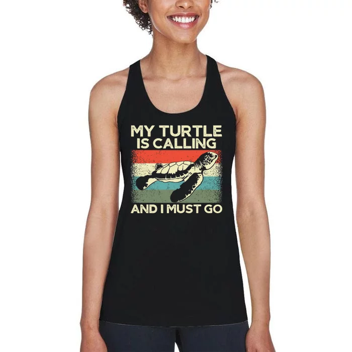 Sea Turtle Tortoise Retro Vintage My Turtle Is Calling Women's Racerback Tank