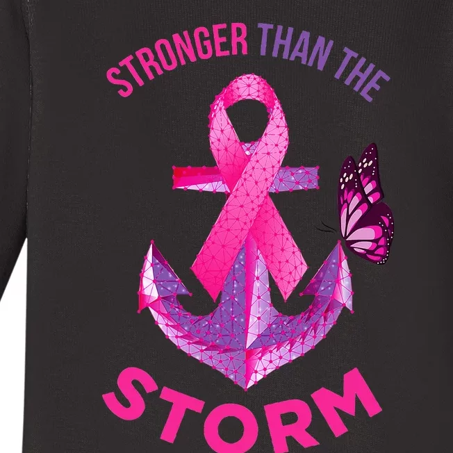 Stronger Than The Storm Fight Breast Cancer Baby Long Sleeve Bodysuit