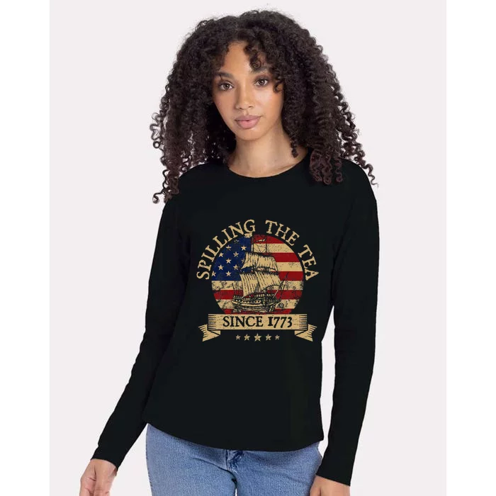 Spilling The Tea Since 1773 Vintage Us History Teacher Womens Cotton Relaxed Long Sleeve T-Shirt