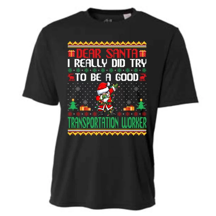 Santa Try To Be A Good Transportation Worker Christmas Gift Cooling Performance Crew T-Shirt