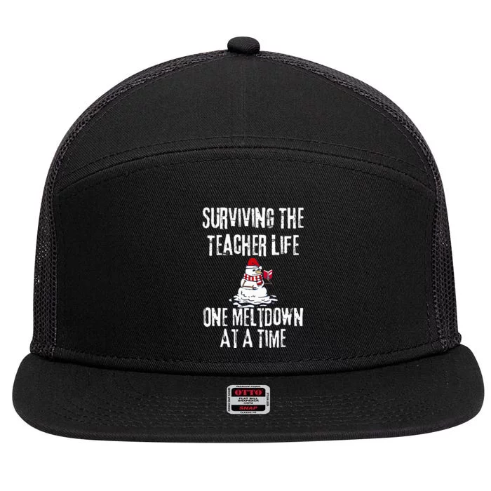 Surviving The Teacher Life One Meltdown At A Time Christmas 7 Panel Mesh Trucker Snapback Hat