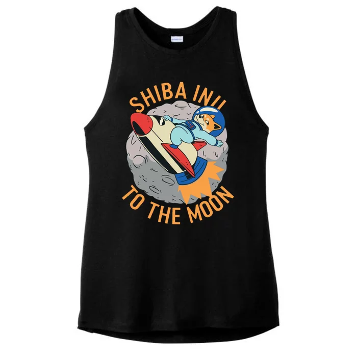 Shiba To The Moon Fox Rocket Ship Ladies Tri-Blend Wicking Tank