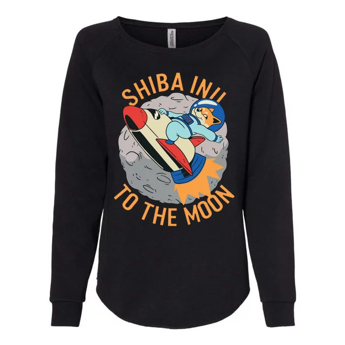 Shiba To The Moon Fox Rocket Ship Womens California Wash Sweatshirt