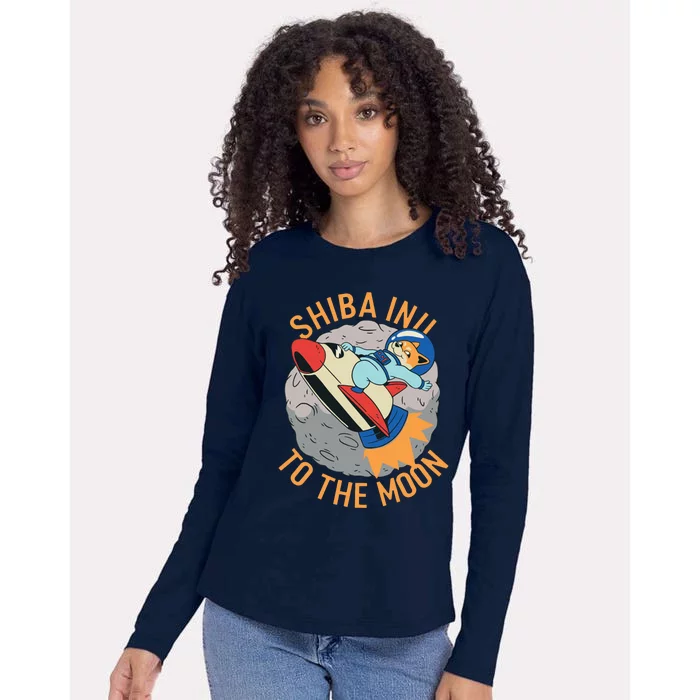 Shiba To The Moon Fox Rocket Ship Womens Cotton Relaxed Long Sleeve T-Shirt