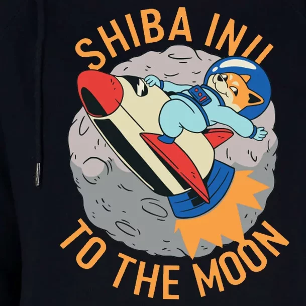 Shiba To The Moon Fox Rocket Ship Womens Funnel Neck Pullover Hood