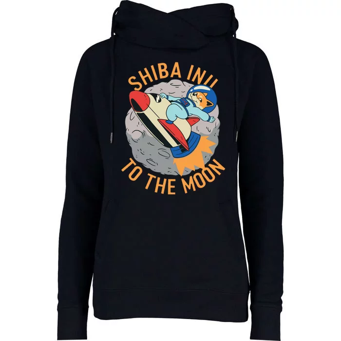 Shiba To The Moon Fox Rocket Ship Womens Funnel Neck Pullover Hood