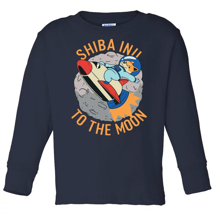 Shiba To The Moon Fox Rocket Ship Toddler Long Sleeve Shirt