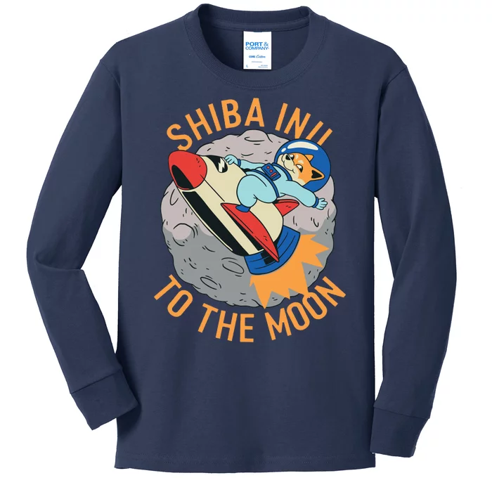 Shiba To The Moon Fox Rocket Ship Kids Long Sleeve Shirt