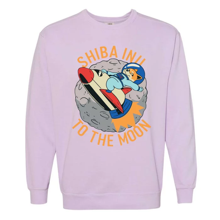 Shiba To The Moon Fox Rocket Ship Garment-Dyed Sweatshirt