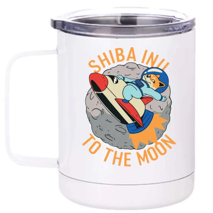 Shiba To The Moon Fox Rocket Ship Front & Back 12oz Stainless Steel Tumbler Cup