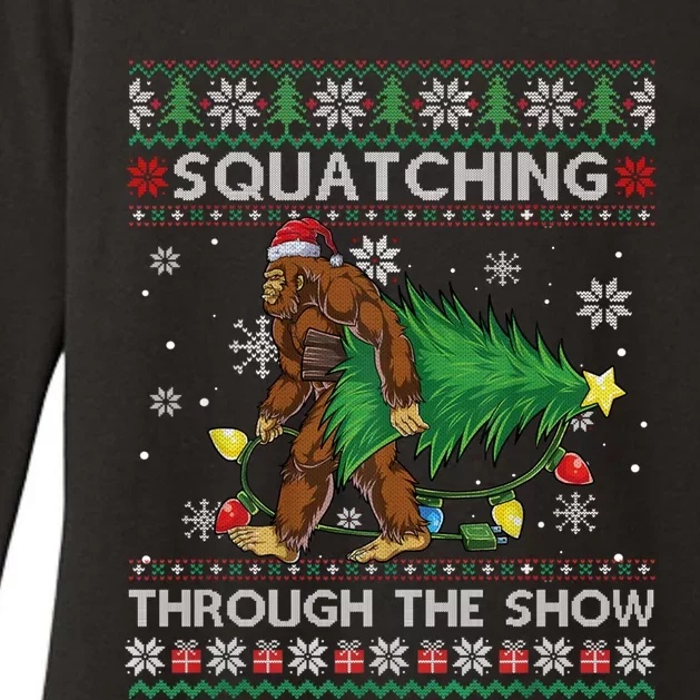 Squatching Through The Snow Squatch Bigfoot Ugly Christmas Gift Womens CVC Long Sleeve Shirt