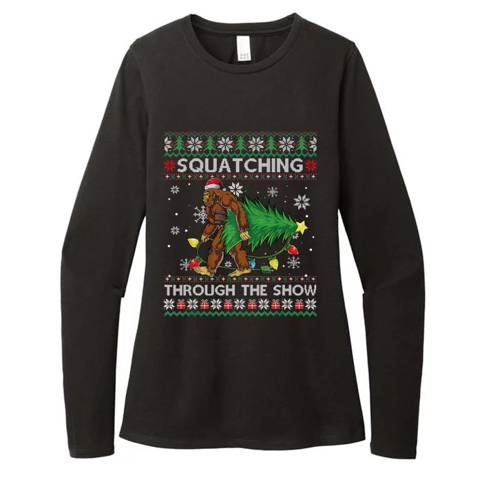 Squatching Through The Snow Squatch Bigfoot Ugly Christmas Gift Womens CVC Long Sleeve Shirt