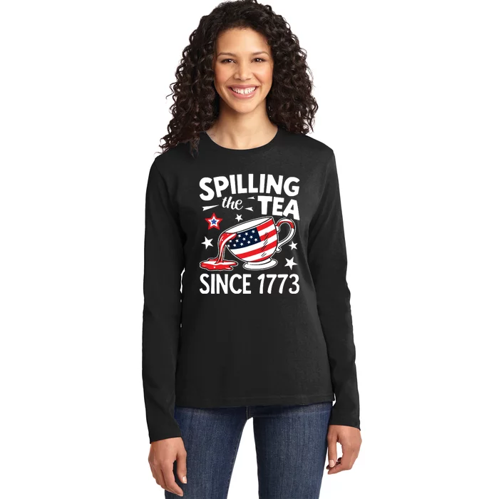 Spilling The Tea Since 1773 Funny Patriotic Ladies Long Sleeve Shirt