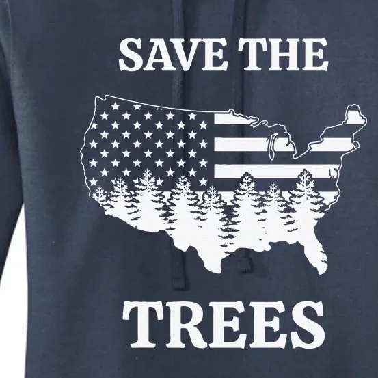 Save The Trees Arbor Day American Flag USA Shape Earth Day Women's Pullover Hoodie