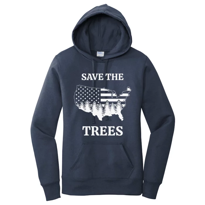 Save The Trees Arbor Day American Flag USA Shape Earth Day Women's Pullover Hoodie