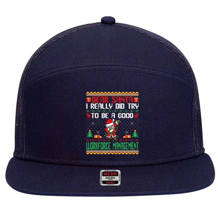 Santa Try To Be A Good Workforce Aget Christmas Gift 7 Panel Mesh Trucker Snapback Hat