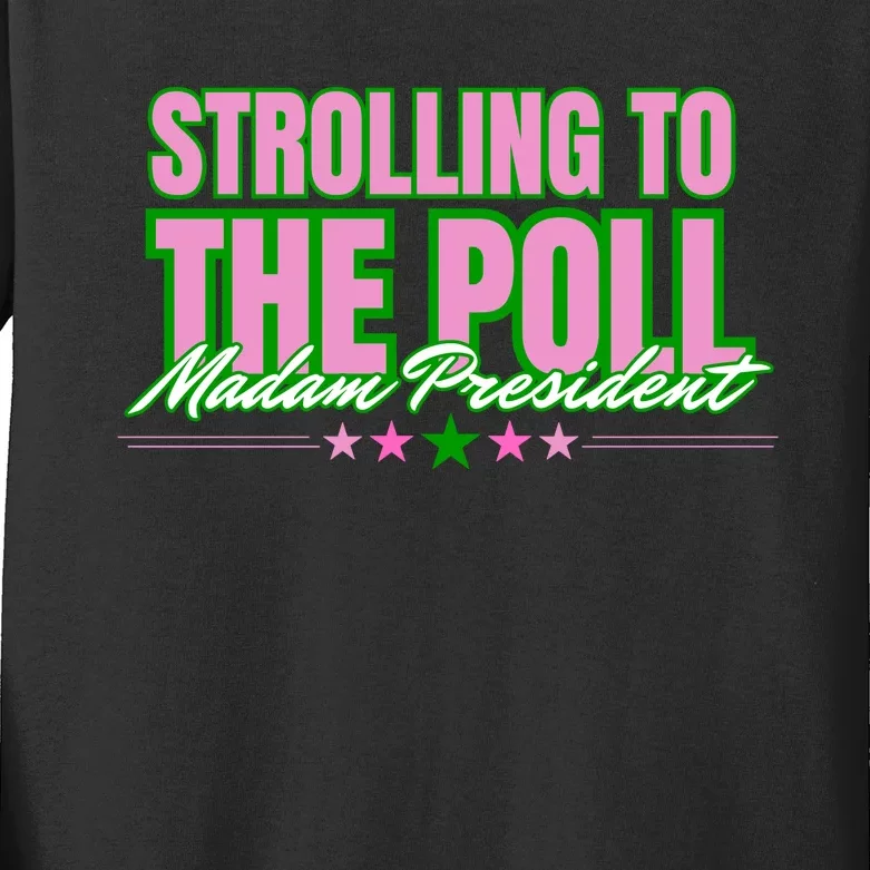 Strolling To The Poll President Kamala Harris 2024 Kids Long Sleeve Shirt