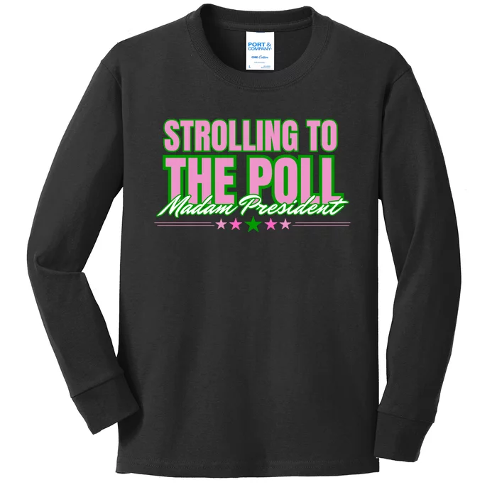 Strolling To The Poll President Kamala Harris 2024 Kids Long Sleeve Shirt