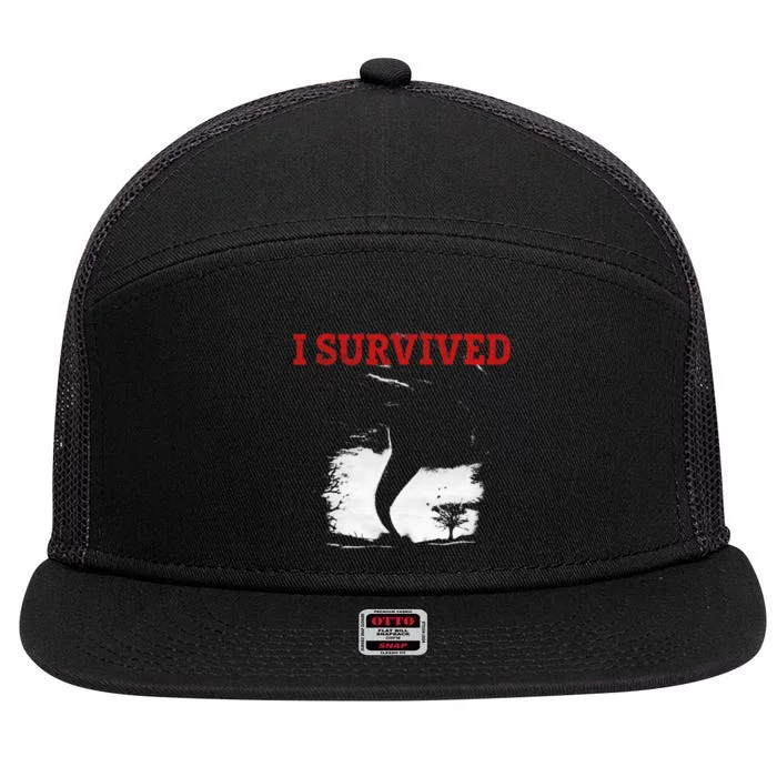 Storm Tornado Twister And Hurricane Weather I Survived 7 Panel Mesh Trucker Snapback Hat