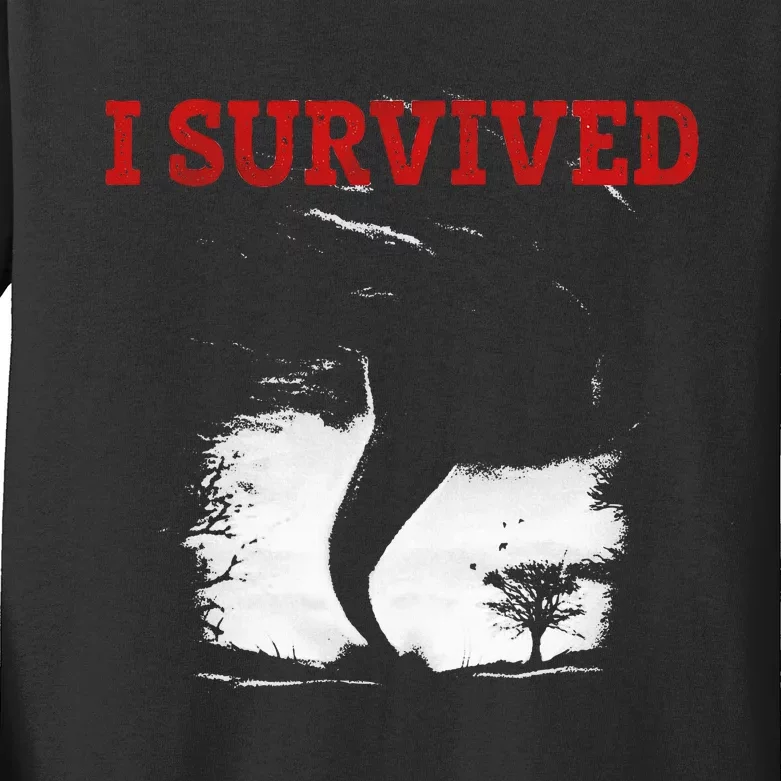 Storm Tornado Twister And Hurricane Weather I Survived Kids Long Sleeve Shirt