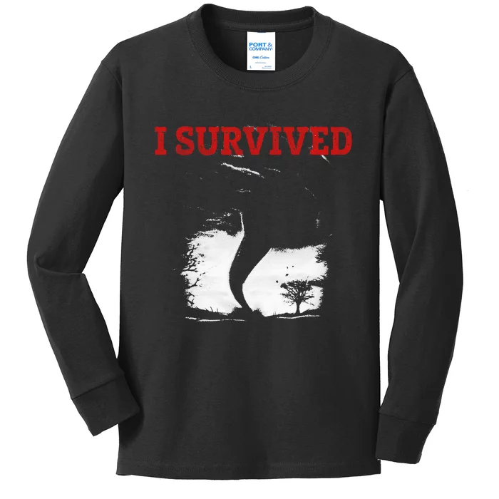 Storm Tornado Twister And Hurricane Weather I Survived Kids Long Sleeve Shirt