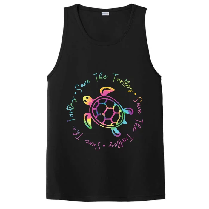 Save Turtles Tie Dye Sea Turtle Save Earth Ocean Planet Performance Tank