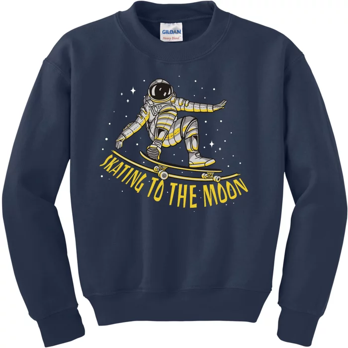 Skating To The Moon Astronaut Kids Sweatshirt