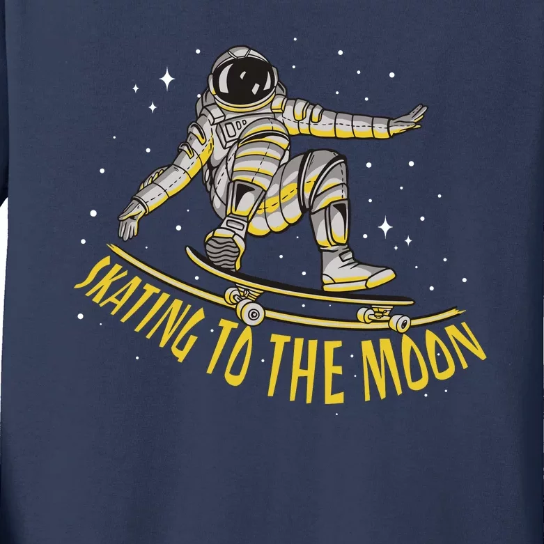 Skating To The Moon Astronaut Kids Long Sleeve Shirt