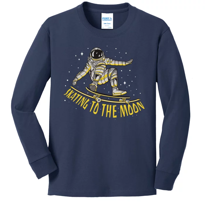 Skating To The Moon Astronaut Kids Long Sleeve Shirt