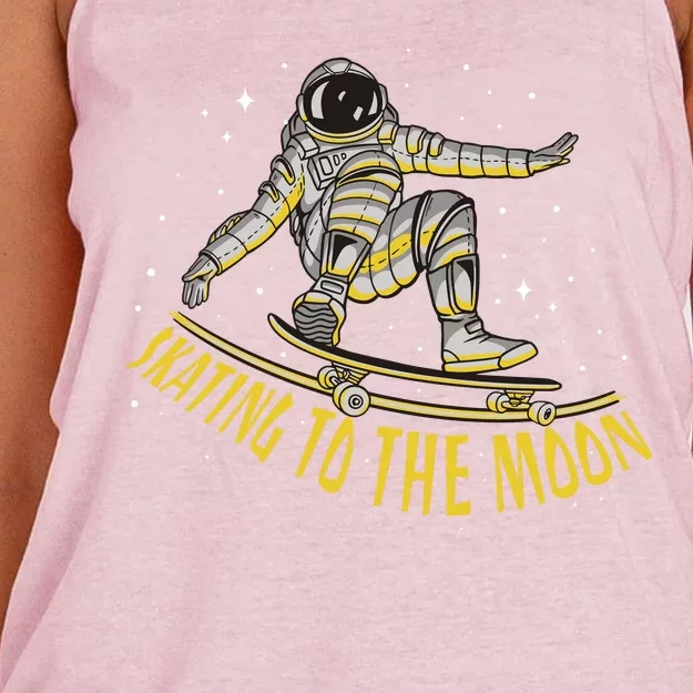 Skating To The Moon Astronaut Women's Knotted Racerback Tank