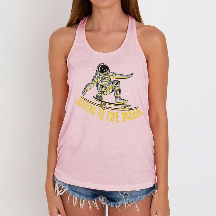 Skating To The Moon Astronaut Women's Knotted Racerback Tank