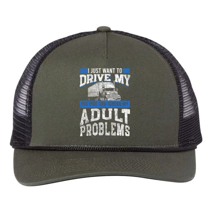 Semi Trailer Truck Driver Drive My Big Rigs Trucker Dad Gift Retro Rope Trucker Hat Cap