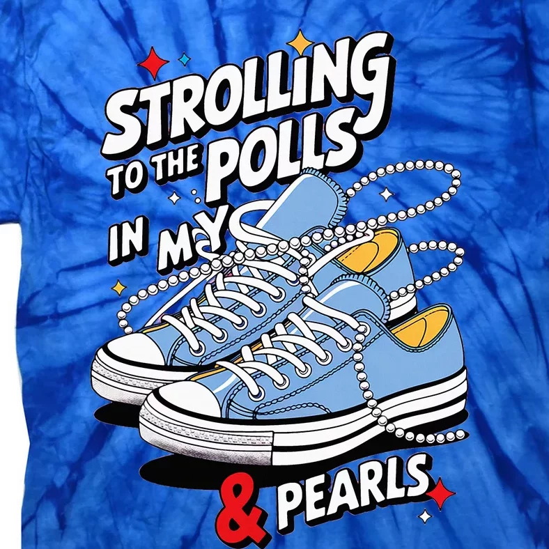 Strolling To The Polls In My Chucks & Pearls Kamala Cat Lady Tie-Dye T-Shirt