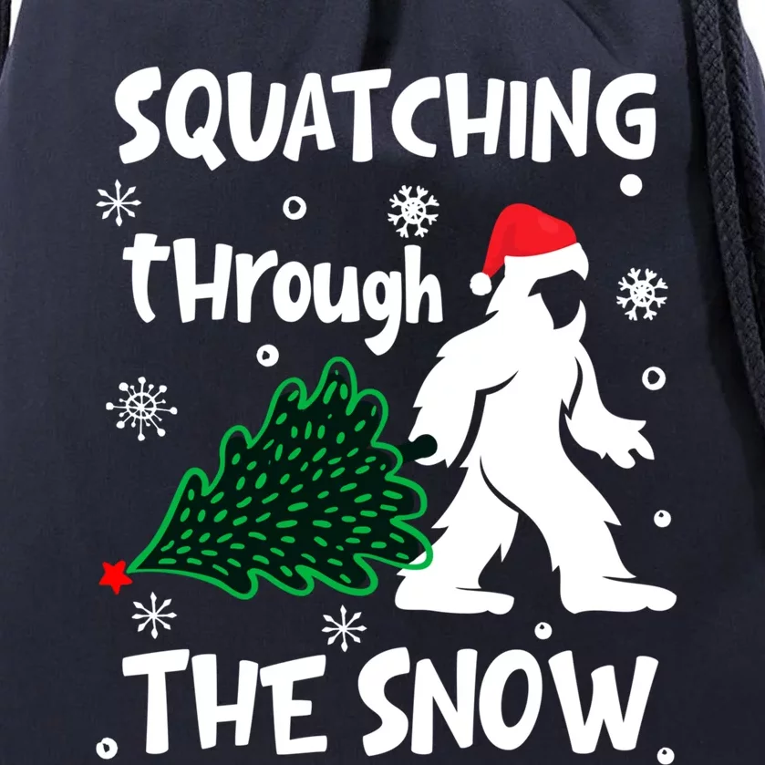 Squatching Through The Snow Christmas Sasquatch Santa Hat Drawstring Bag