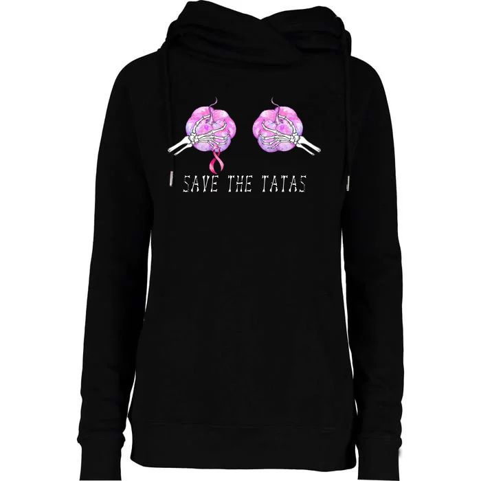 Save The TaTas Halloween Breast Cancer Awareness Womens Funnel Neck Pullover Hood