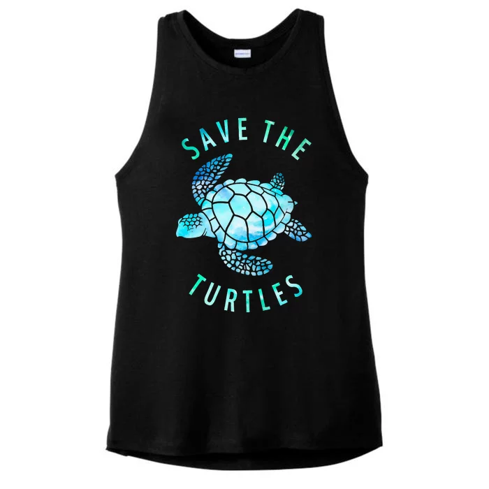 Save The Turtles Sea Turtle Tie Dye Ocean Wildlife Earth Day Ladies Tri-Blend Wicking Tank