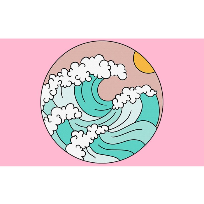 Summer Theme Teal Blue Waves Japanese Graphic Ocean Sky Sun Bumper Sticker