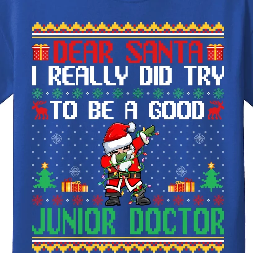 Santa Try To Be A Good Junior Doctor Funny Christmas Gift Kids T-Shirt