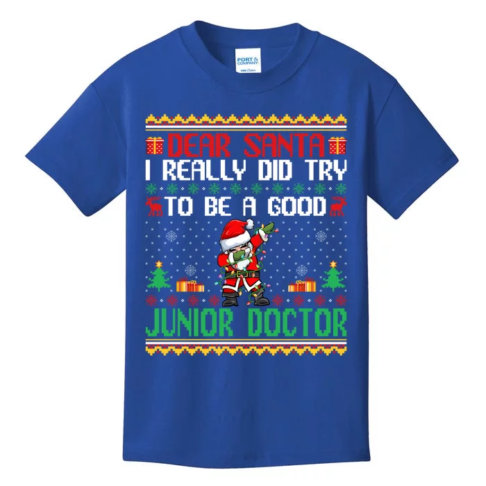 Santa Try To Be A Good Junior Doctor Funny Christmas Gift Kids T-Shirt