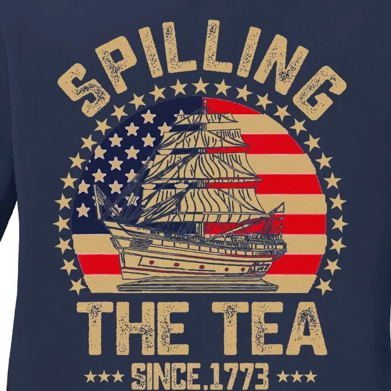 Spilling The Tea Since 1773 Patriotic History Teacher Ladies Long Sleeve Shirt